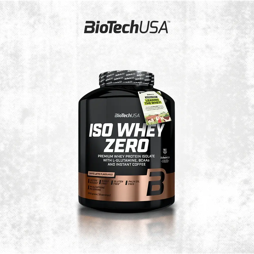 Envase de proteína en polvo ISO Whey Zero sabor Café Latte de BioTechUSA proteína whey isolate