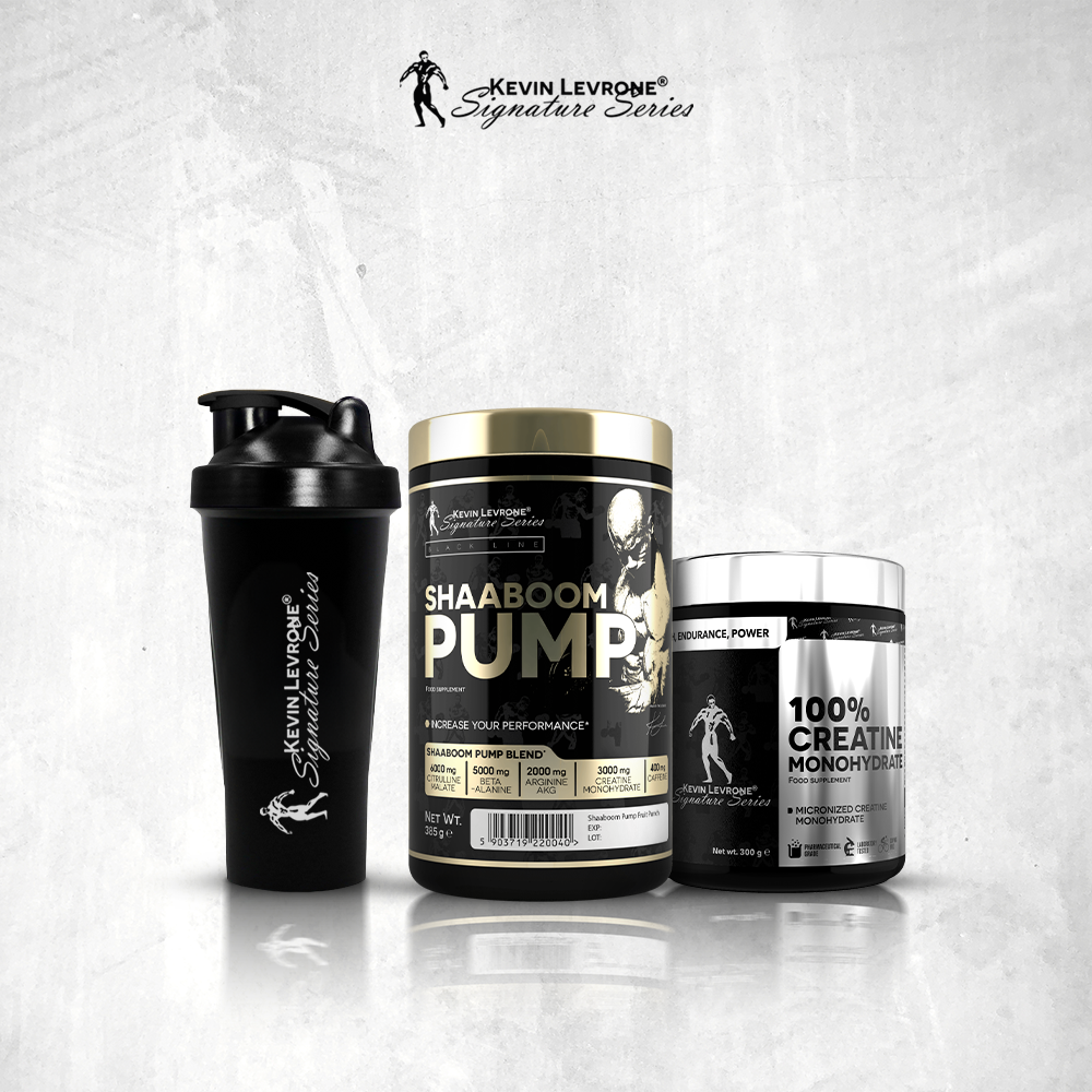 Shaaboom Pump 385 g + Creatina 300 g Kevin Levrone con shaker